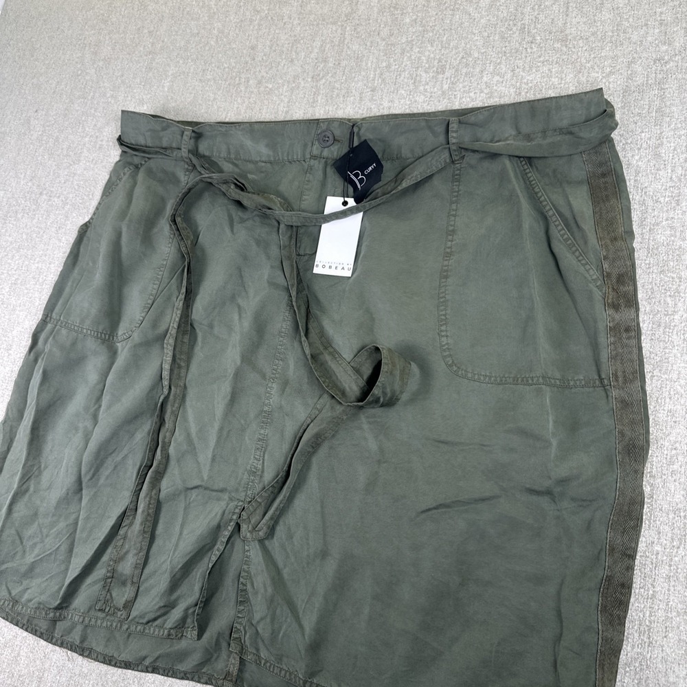 Bobeau Olive Utility Skirt 2X Plus Size Tie Waist Button Front Casual NWT
